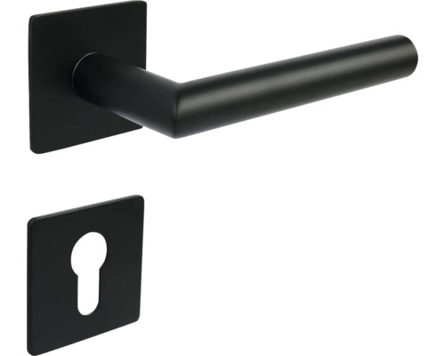 Černé kování interiérových dveří s hranatou rozetou a klíčovou rozetou