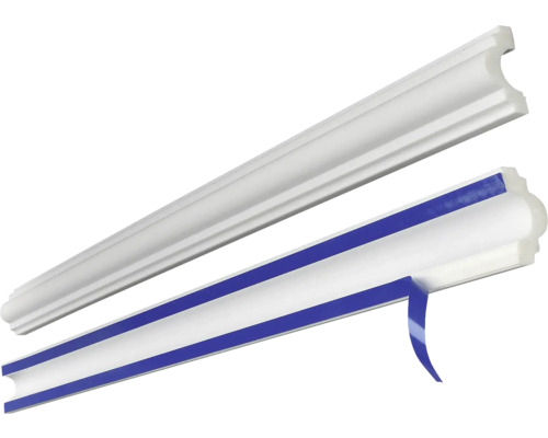 Dvě bílé ozdobné lišty s modrými lepicími proužky