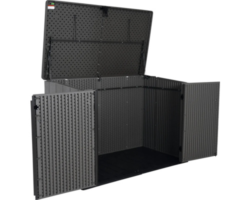 Otevřená plastová kůlna na nářadí s dveřmi a víkem