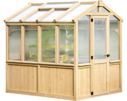 Dřevěný skleník s dveřmi a polykarbonátovými deskami