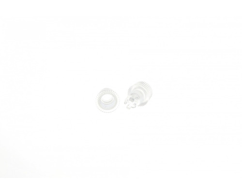 Dva transparentní plastové díly pro zavlažovací systémy