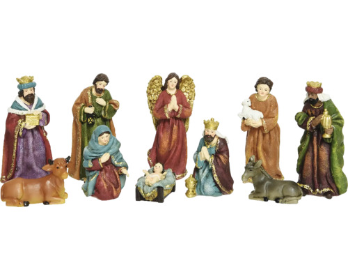 Sada figurek betlému s Ježíškem, Marií, Josefem, Třemi králi, andělem a zvířaty