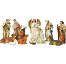 Sada figurek betlémů s Ježíškem, Marií, Josefem, Třemi králi, pastýřem, andělem a zvířaty