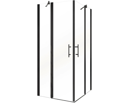 Rohová sprcha s dveřmi a černým rámem