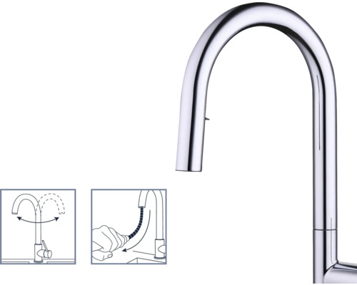 Kuchyňská baterie s otočným výtokem a sprchovou hadicí