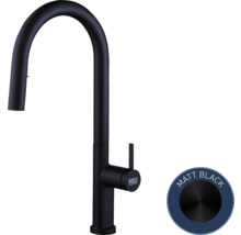 Matná černá kuchyňská baterie s vysokým výtokem a logem KEO