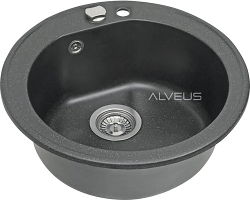 Kulatý granitový kuchyňský dřez s odtokem a logem Alveus