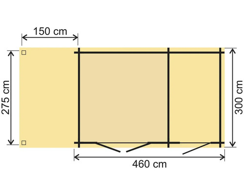 Půdorys zahradního domku s rozměry