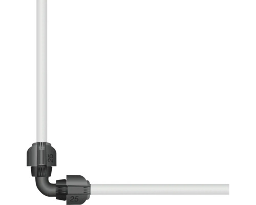 Plastový úhelník 90 stupňů o průměru 25 milimetrů a trubka