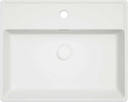 Pohled shora na obdélníkové umyvadlo ze sanitární keramiky