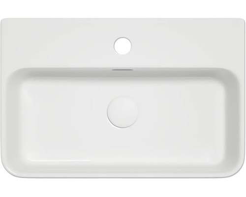 Pohled shora na obdélníkové keramické umyvadlo