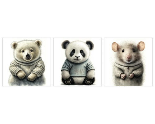 Obraz na plátně cute baby animals set 3ks