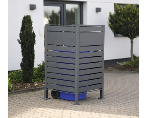 Přístřešek na popelnice WESTMANN Planum 1 plechový 90 x 90 x 150 cm antracit Hliníkový box na popelnice s vodorovnými lamelami pro venkovní uskladnění popelnic