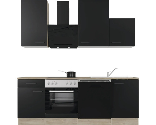 Kompletní kuchyňská linka s horními skříňkami, digestoří, dřezem, sporákem a myčkou nádobí