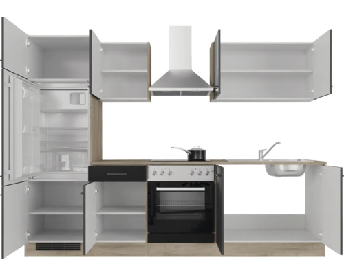 Kuchyňská linka s lednicí, varnou deskou, dřezem a odsavačem par