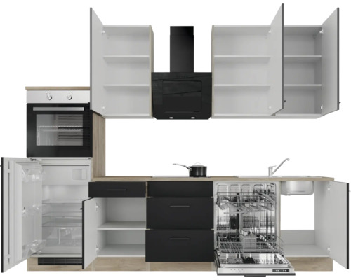 Kompletní kuchyňská linka s elektrospotřebiči, dřezem a závěsnými skříňkami