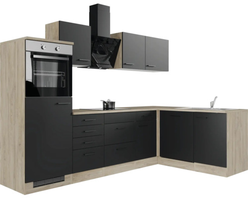 Moderní kuchyně s vestavnou troubou, digestoří, dřezem a skříňkami