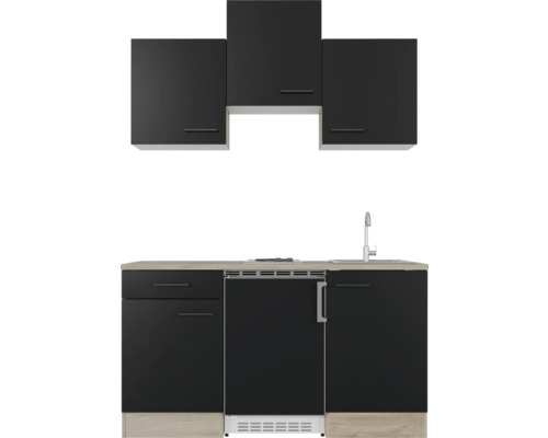 Kuchyňská linka s dřezem, varnou deskou, lednicí a horními skříňkami