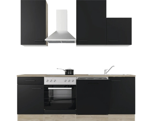 Kompletní kuchyňská linka s horními a spodními skříňkami, dřezem, sporákem a odsavačem par