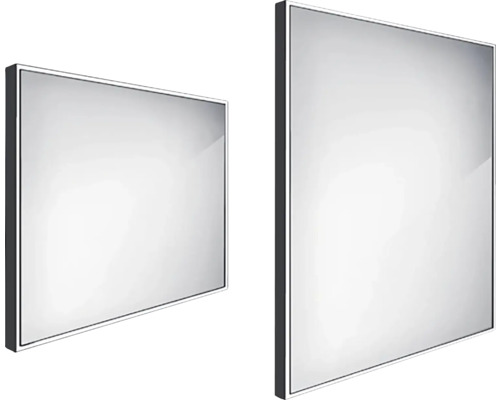 LED zrcadlo do koupelny s osvětlením Nimco 80 x 70 cm v černém rámu IP44 ZPC 13003-90 Dvě obdélníková zrcadla s rámem