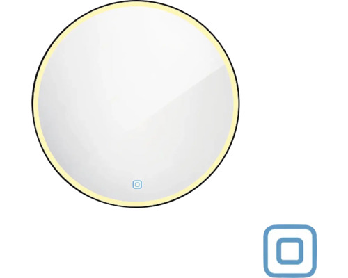 Kulaté LED zrcadlo do koupelny s osvětlením Nimco Ø 60 cm v černém rámu s dotykovým senzorem IP44 ZPC 28000RV-90 Kulaté zrcadlo s LED osvětlením