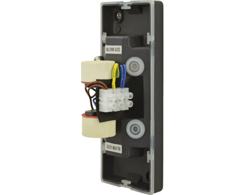 Vnitřní pohled na patici GU10 s kabeláží pro maximálně 7 W