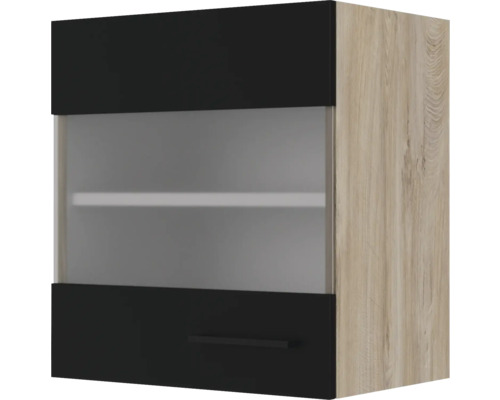 Kuchyňská skříňka horní se skleněnými dvířky Flex Well Capri ŠxHxV 50 x 32 x 54,8 cm čelo černá matná korpus divoký dub