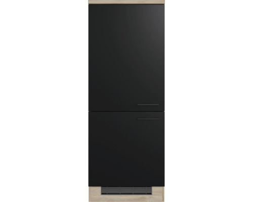 Černá skříňka pod umyvadlo se dvěma zásuvkami a větrací mřížkou