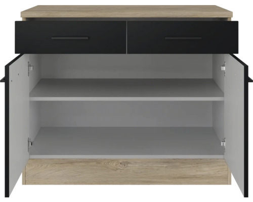 Komoda se dvěma zásuvkami a dvěma otevřenými dvířky