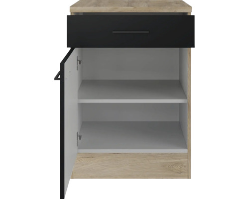 Spodní skříňka se zásuvkou a otevřenými dveřmi se dvěma policemi