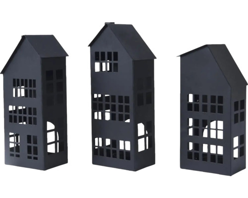 Tři dekorativní kovové domy v architektonickém stylu