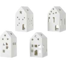 Dekorativní keramické domy s hvězdami a okny, sada čtyř kusů