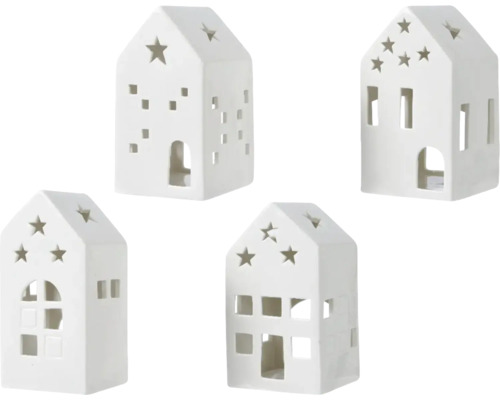 Svícen na čajové svíčky porcelánový domek 8,5 x 8,5 x 16 cm 4 ks bílý