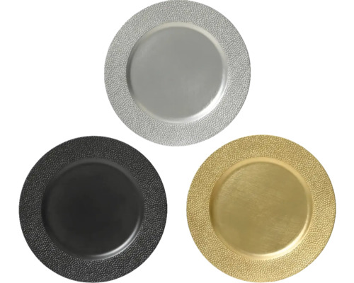 Talíř, různé barvy Dekorativní talíře z plastu ve stříbrné, černé a zlaté barvě