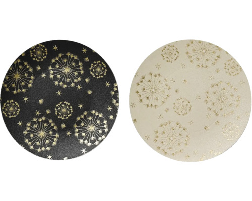 Dvě kulaté prostírání s motivem pampelišky a hvězdiček