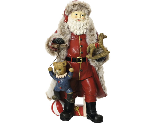 Santa s medvídkem a houpacím koníkem 22 cm Dekorativní Santa Claus s hračkami, slavnostní dekorace