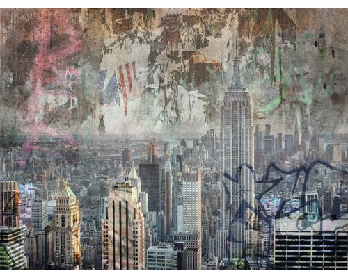 Vliesová fototapeta na zeď ML3701 New York 3,71x2,8 m Tapeta s panoramatem New Yorku s budovou Empire State Building a graffiti
