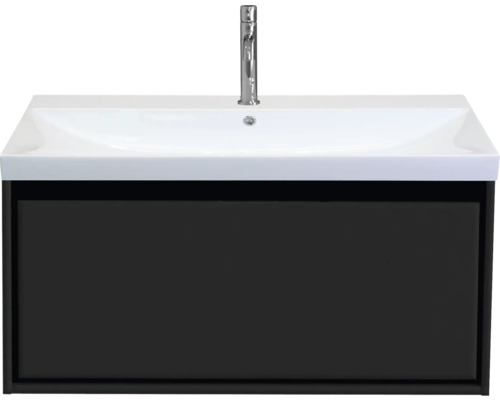 Souprava koupelnového nábytku Sanox Loft ŠxVxH 101 x 52,5 x 46 cm barva čela matně černá 2dílná s keramickým umyvadlem Skříňka pod umyvadlo s umyvadlem a baterií
