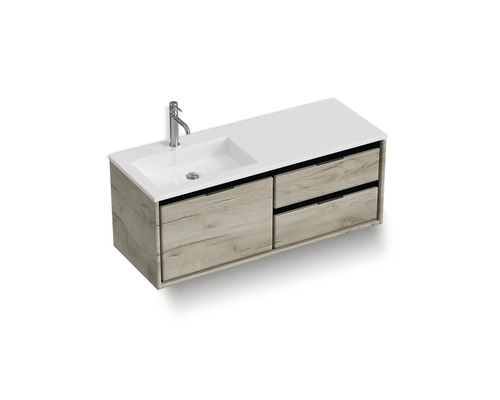 Umyvadlová skříňka s umyvadlem, baterií a čtyřmi zásuvkami