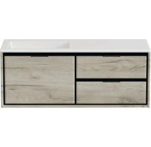 Skříňka pod umyvadlo se dvěma zásuvkami a jedněmi dvířky ve vzhledu dřeva