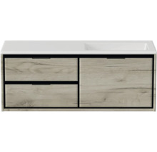 Skříňka pod umyvadlo se dvěma zásuvkami a jedněmi dvířky v dřevěném designu