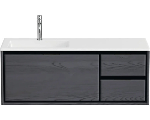 Souprava koupelnového nábytku Sanox Loft ŠxVxH 120,5 (85/35) x 47 x 45,5 cm barva čela black oak 2dílná s umyvadlem z minerální litiny umyvadlo levé matně bílá Skříňka pod umyvadlo s umyvadlem a baterií