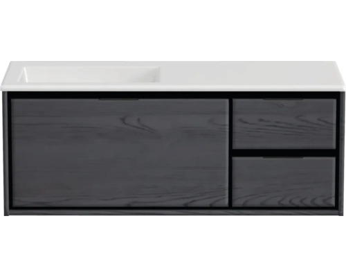 Souprava koupelnového nábytku Sanox Loft ŠxVxH 120,5 (85/35) x 47 x 45,5 cm barva čela black oak 2dílná s umyvadlem z minerální litiny umyvadlo levé matně bílá bez otvoru na kohout Skříňka pod umyvadlo s umyvadlem