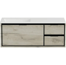 Skříňka pod umyvadlo se třemi zásuvkami a vzhledem dřeva