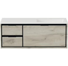 Skříňka pod umyvadlo se zásuvkami a dřevěným dekorem