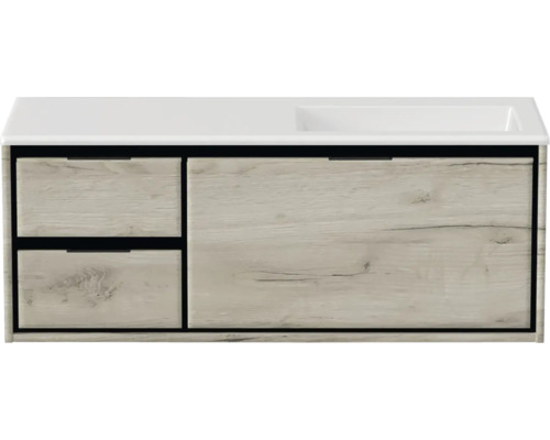 Skříňka pod umyvadlo se zásuvkami a dřevěným dekorem