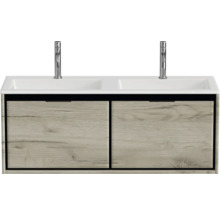 Dvojité umyvadlo se dvěma umyvadly a skříňkou se dvěma zásuvkami