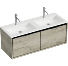 Umyvadlová skříňka se dvěma umyvadly a spodní skříňkou se dvěma zásuvkami