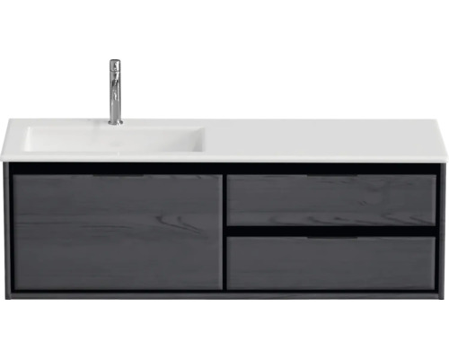 Souprava koupelnového nábytku Sanox Loft ŠxVxH 140,5 x 47 x 45,5 cm barva čela black oak 2dílná s umyvadlem z minerální litiny umyvadlo levé Skříňka pod umyvadlo s umyvadlem a vodovodní baterií