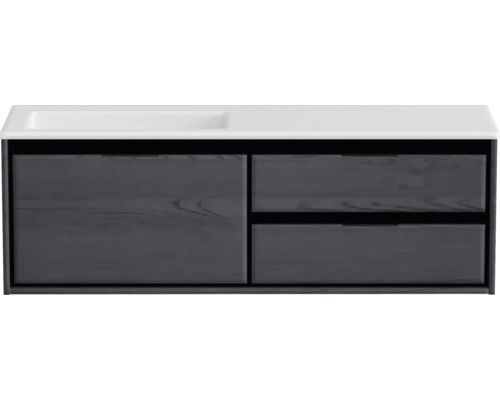 Souprava koupelnového nábytku Sanox Loft ŠxVxH 140,5 x 47 x 45,5 cm barva čela black oak 2dílná s umyvadlem z minerální litiny umyvadlo levé matně bílá bez otvoru na kohout Skříňka pod umyvadlo s umyvadlem